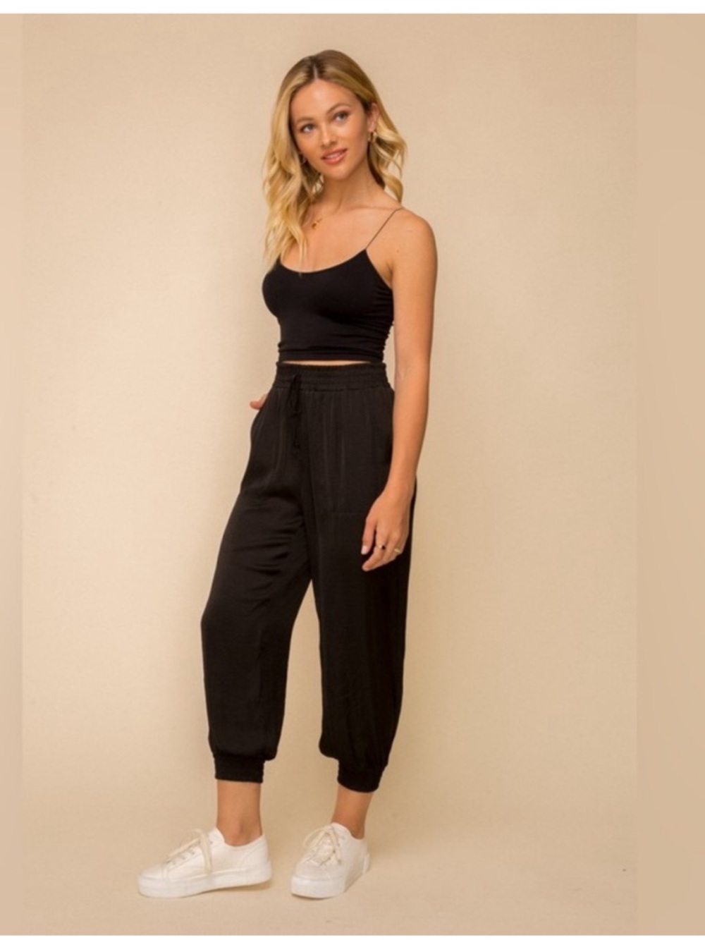 NWT Hem & Thread Black Satin Joggers